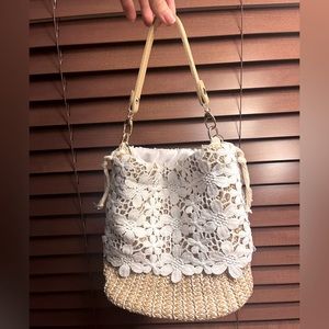Straw and Lace Crossbody Bag